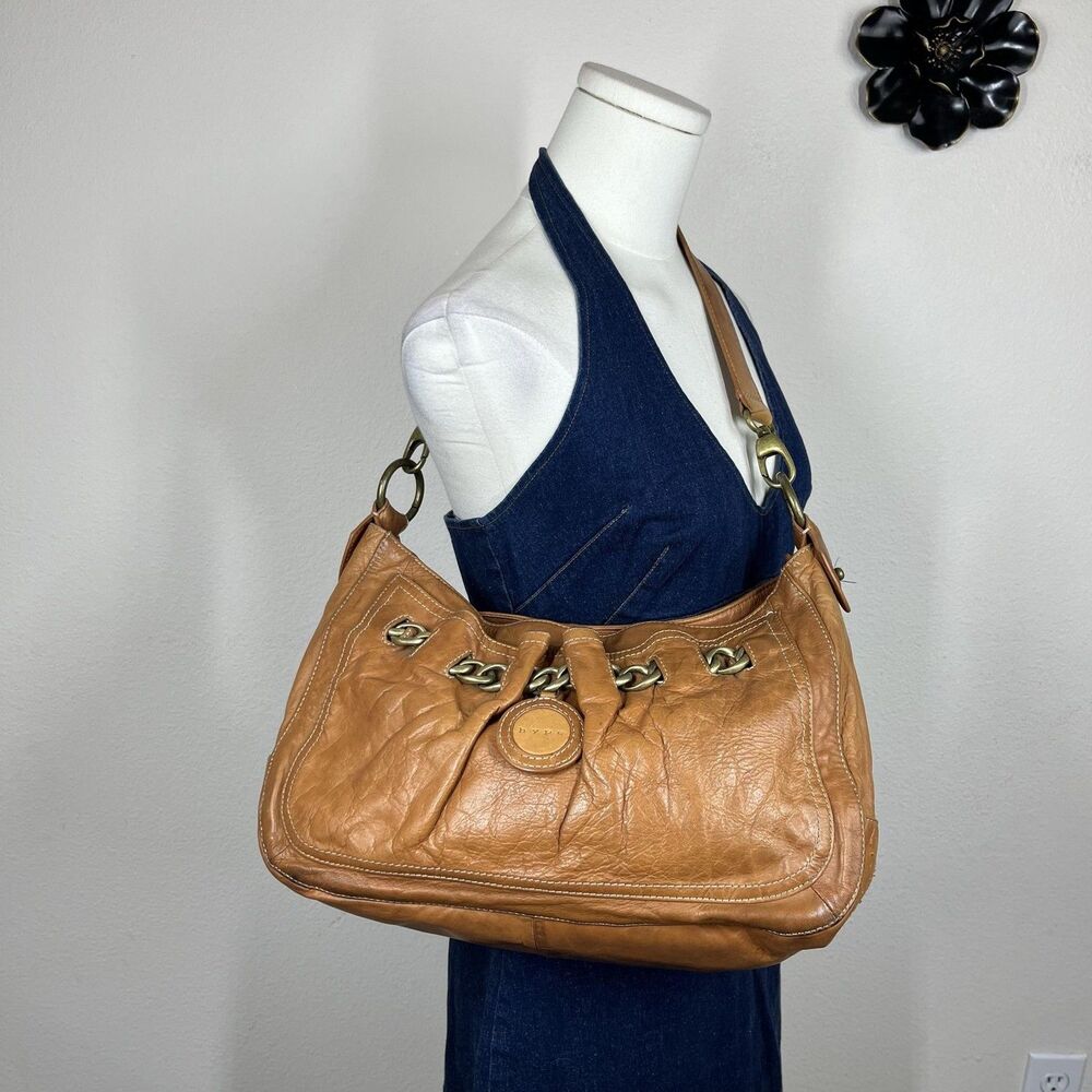 Hype Hobo Bag Womens Large Tan Leather Chain Link Shoulder Slouchy Boho